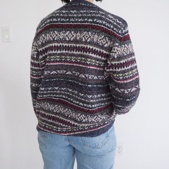 Vintage Arizona Jean Company Fair Isle Knit Sweater Gray Red Cozy Cabincore L - Picture 2 of 9